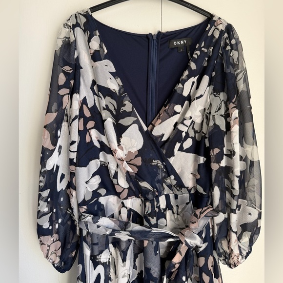 DKNY navy floral print chiffon maxi dress NWT - Picture 3 of 10